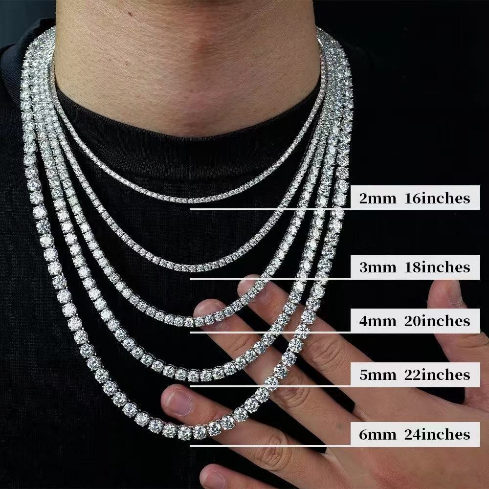 US 4mm D VVS1 MOISSANITE Tennis Chain Necklace - 925 Sterling Silver - Men Women