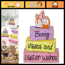 4 Pcs Easter Pastel Gnome Table Decor - Rustic Spring Tiered Tray Centerpiece, H
