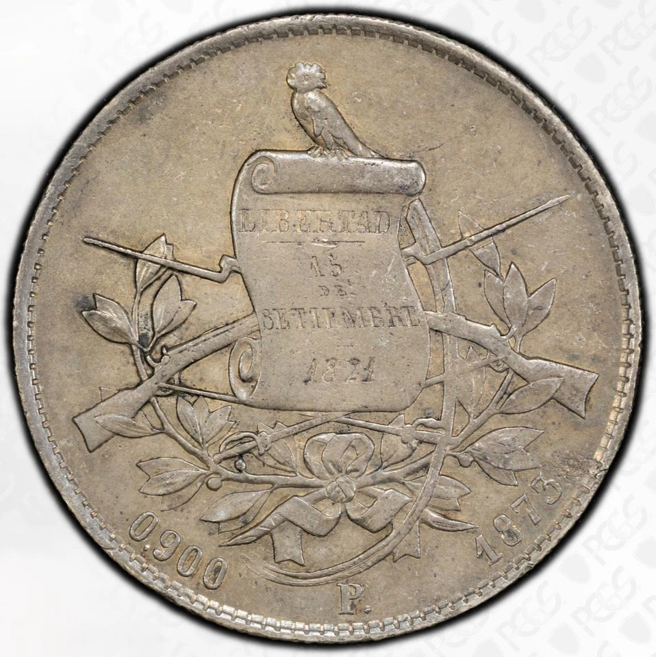 Guatemala: 1 Peso, 1873-P. Nueva Guatemala Mint. PCGS AU-55! Nicely Toned. - Image 4 of 4