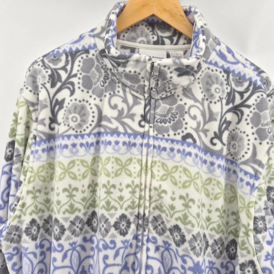 Alfred Dunner Floral Fleece Jacket Womens L Full Zip Gray Blue Green Cozy - Image 2 of 4