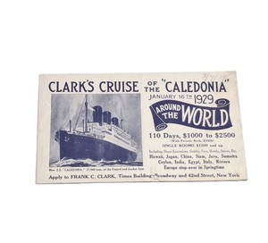 Clark’s Around the World Cruise Cunard “Caledonia” Brochure Map Itinerary 1929