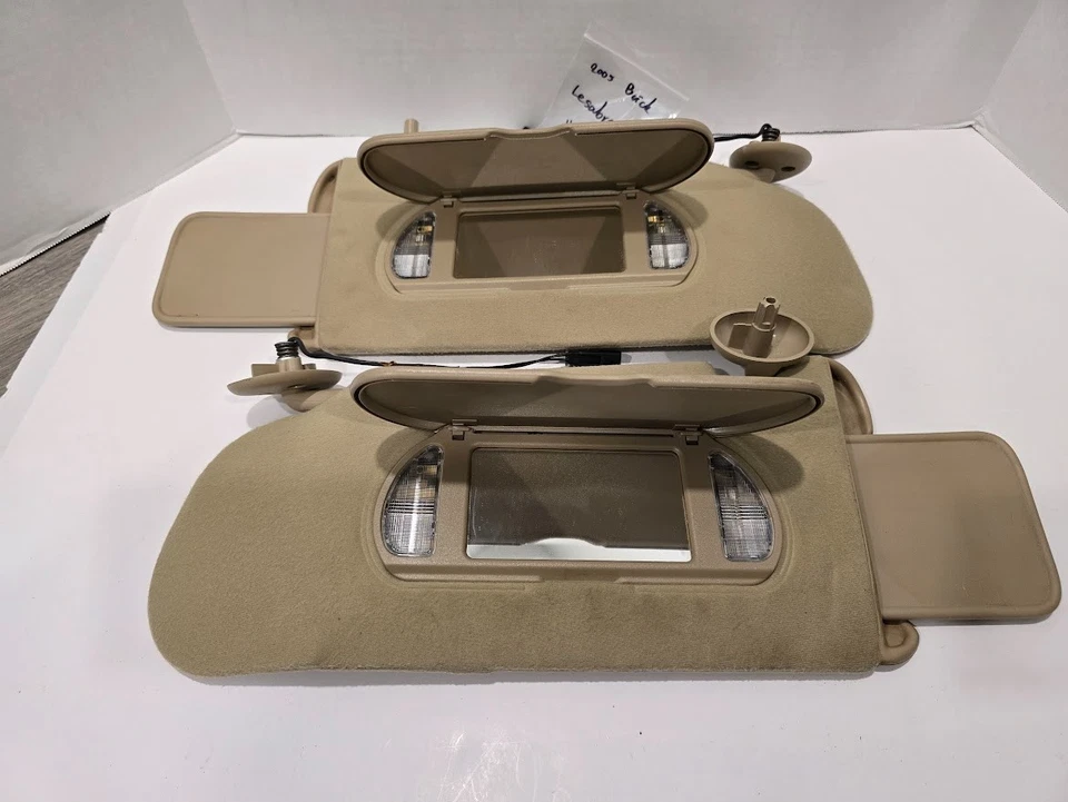 2000 - 2005 Buick Lesabre Left Right Pair of Sun Visors Tan illuminated OEM A002 - Image 2 of 4