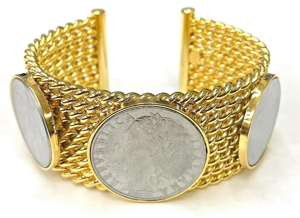 Brazalete HSN Bellezza Bronce 100 y 50 Liras Moneda Cuerda Foto 2 de 4