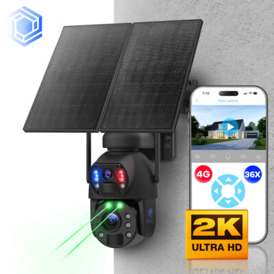 Wireless Security Camera 4G Two Lens 360 2K Solar Panel 24/7