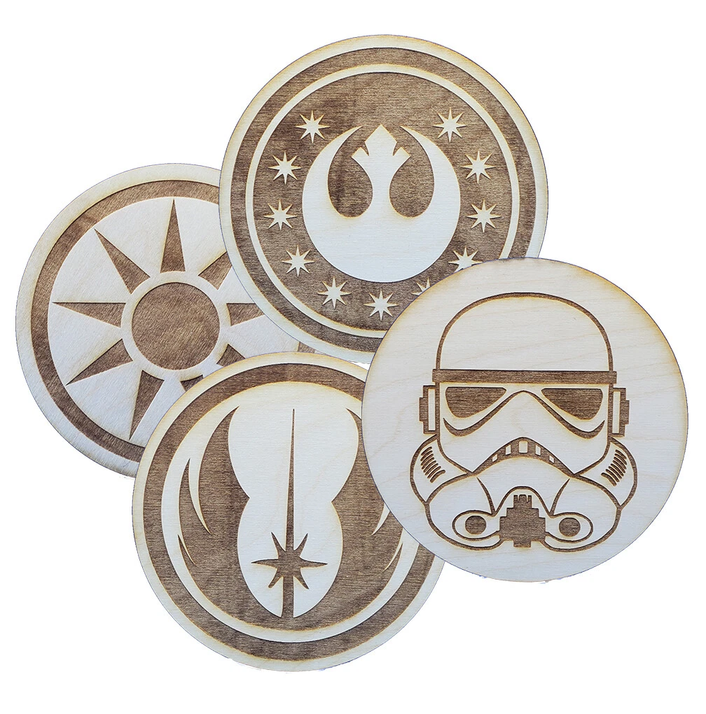 Star Wars Inspired Emblems 4.25 Wood Coasters (Set of 4) 23 Designs