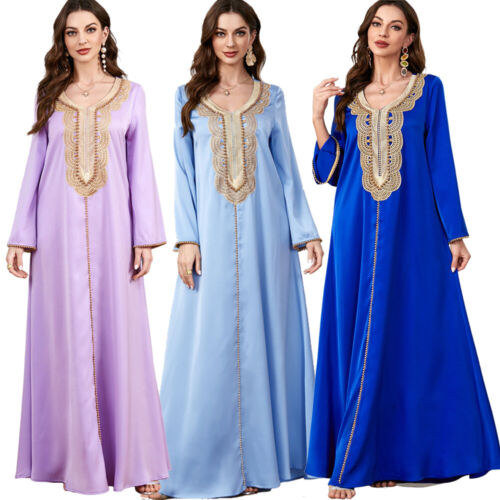 Maxi Vestido Dubai Mujeres Musulmán Floral Caftán Abaya Islámico Caftán Bata Marroquí - Imagen 2 de 54