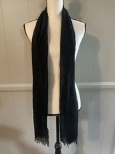 Unbranded EUC Black Sheer Multifunction Scarf Wrap Fringed Ends C2