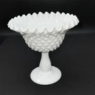 Vintage Fenton White Milk Glass Hobnail Ruffled Compote 6"
