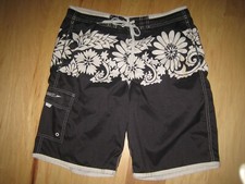 Speedo Swim Trunks M Medium Black Floral Hawaiian Board Shorts Cargo Retro 60's
