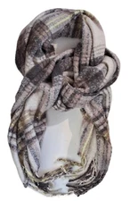 Falls Creek Chunky Ivory Grey Pink Plaid Knit Wrap Style Fringed Scarf 94" NWT