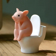 Cartoon Pig Desktop Ornaments Piggy Sitting On Toilet Figure Miniature Animal