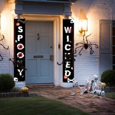 Halloween Hanging Decor Porch Trick or Treat Banner Spooky Wicked Front Door