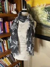 Floral Polka Dot Scarf Soft Head Wrap Hair Cover Tichel Rectangle Black White