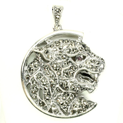 925 Sterling Silver Pendant Round Ruby 2mm Marcasite Tiger Gemstone Jewelry