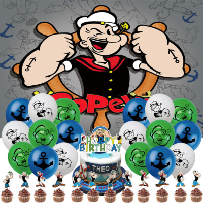 Popeye Birthday Party Supplies Set Plates Balloons Cake Toppers Banner for Kids