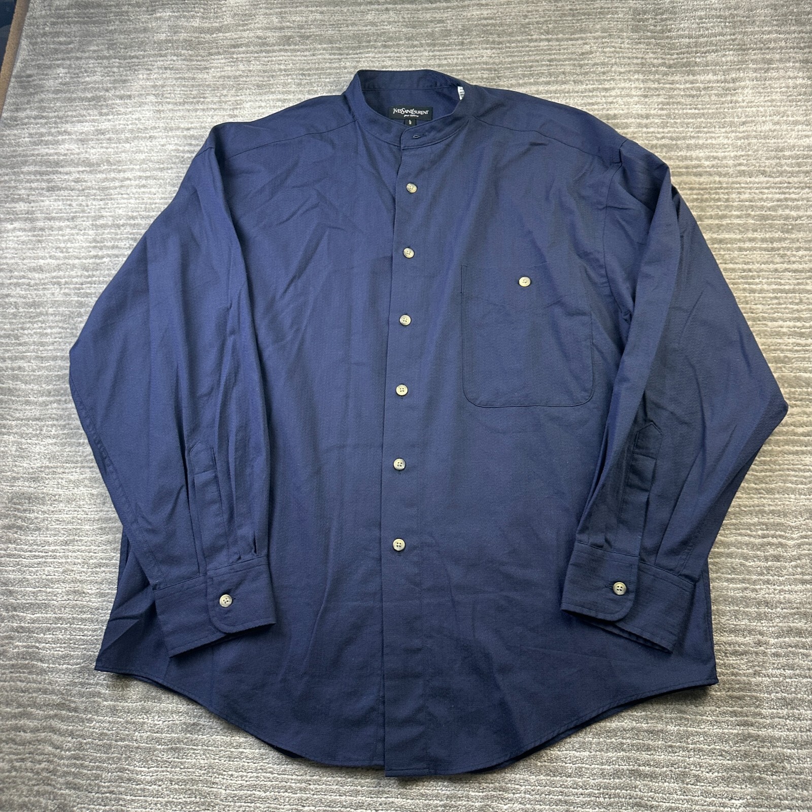 Camicia Yves Saint Laurent uomo grande blu con bottoni fascia mandarino colletto YSL