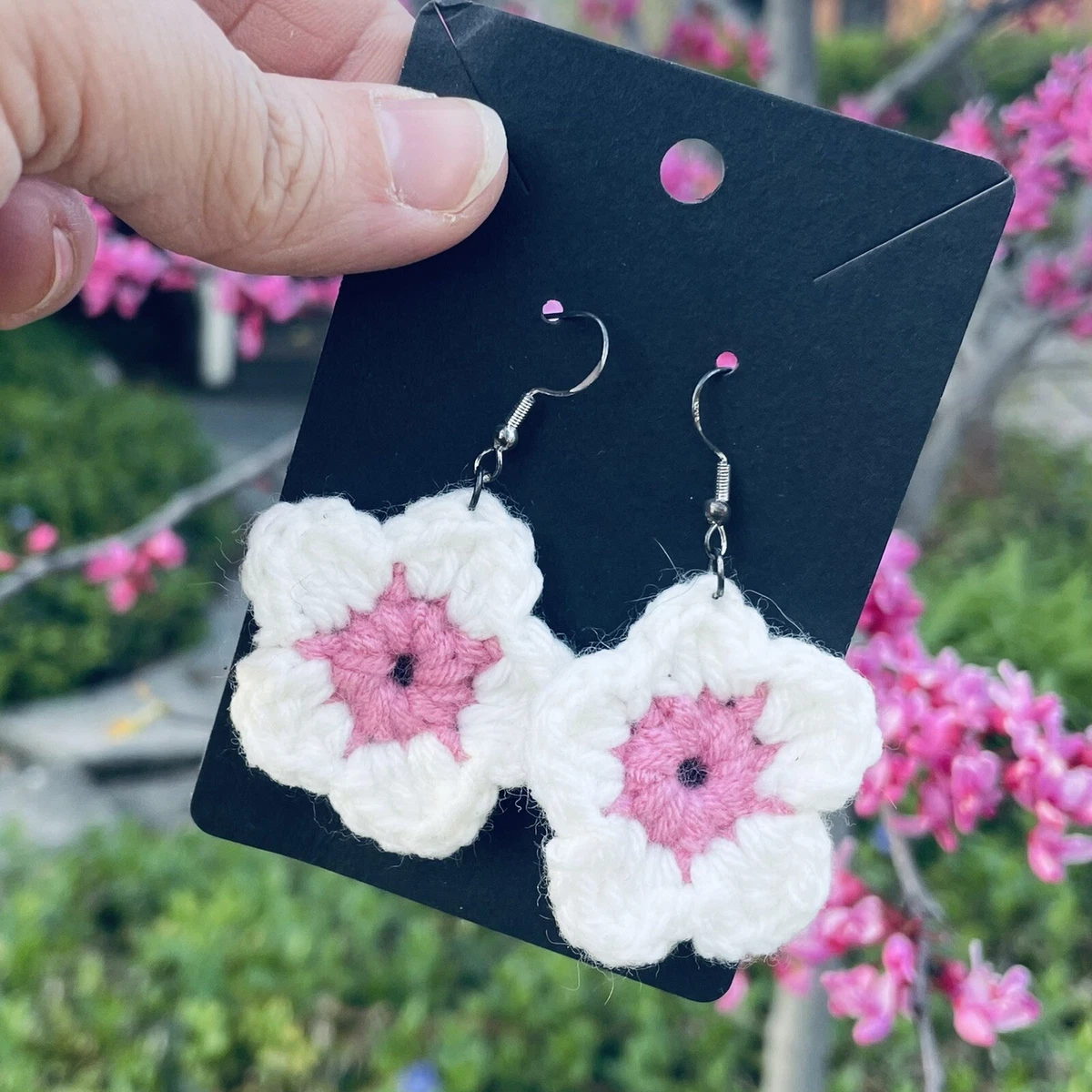 Crochet cherry blossom earrings Handmade crochet earrings