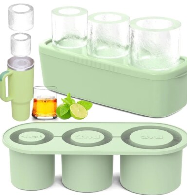 Ice Cube Tray for Tumbler Cup 30Oz-40Oz, 3 Pcs Silicone Cylinder Ice Mold 