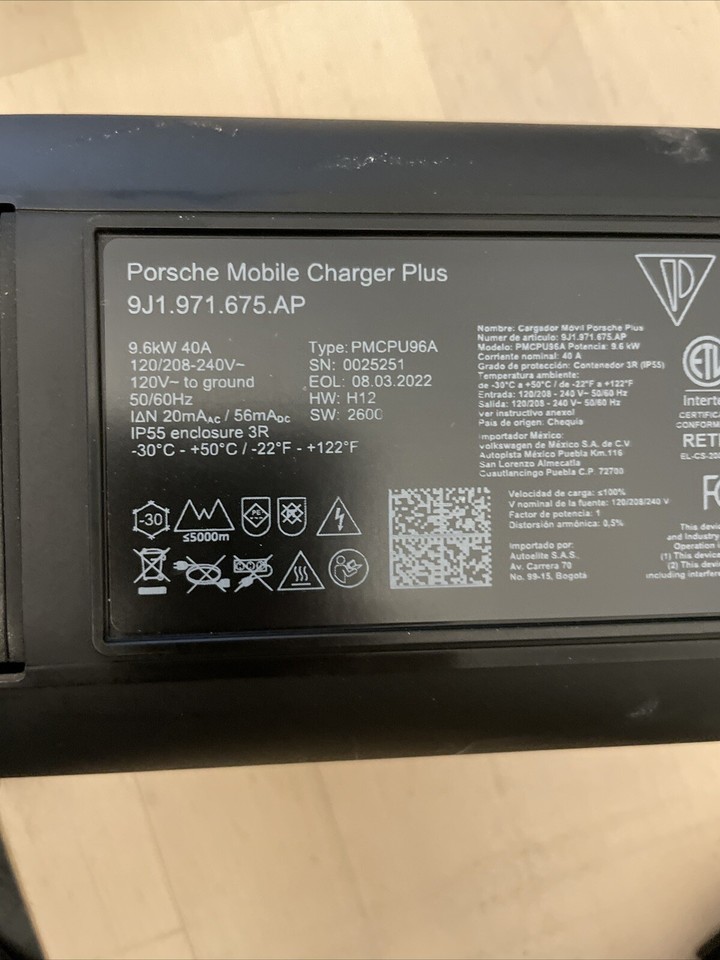 2022 2023 Porsche Taycan Mobile Charger Plus 9.6kW 40A OEM EV Charging