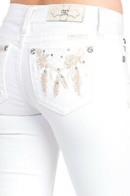Miss Me Womens Floral Dreamcatcher Embellished Mid-Rise Bootcut Jeans