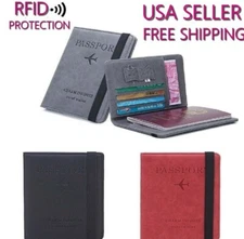 Passport Wallet Travel RFID Credit Card Holder Black Red Blue Gray Light Brown