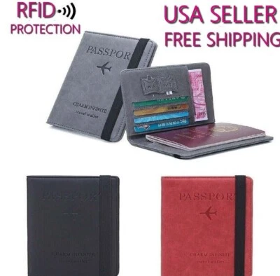 Passport Wallet Travel RFID Credit Card Holder Black Red Blue Gray Light Brown