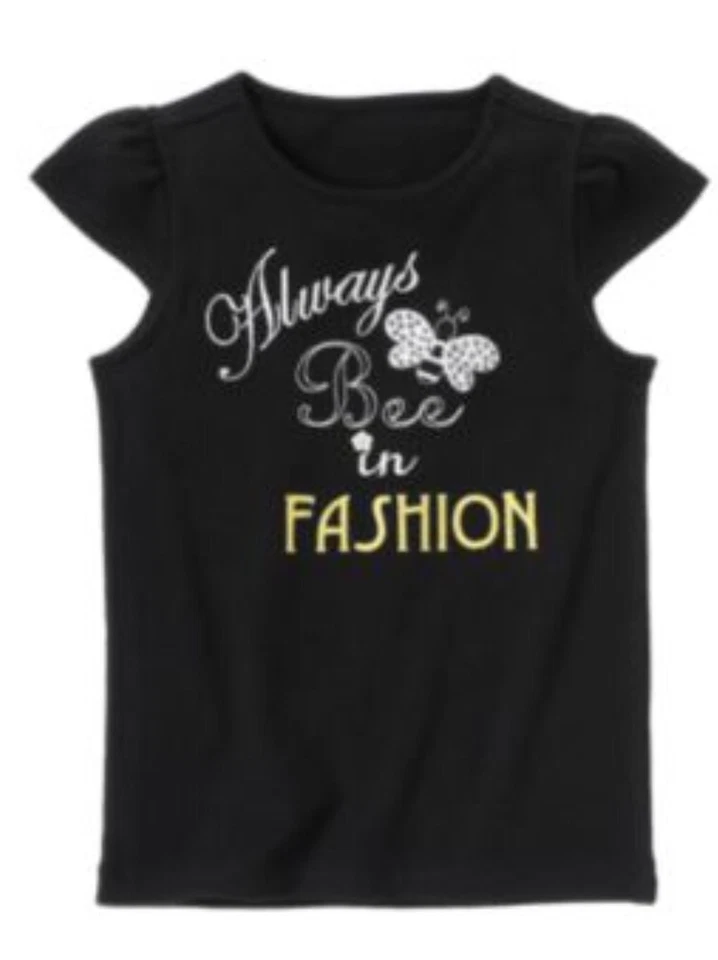 NUEVO CON ETIQUETAS Niñas 7 Gymboree “BEE CHIC” Algodón Negro/Amarillo Gemas MODA CAMISA TOP Foto 2 de 2