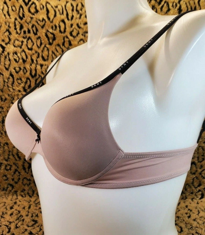 DKNY Logo Straps Pink Tan Skin 34B Lightly Lined Push Up Bra Sexy - Image 3 of 4