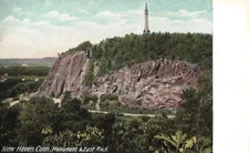 Vintage Postcard Monument Tower & East Rock Pathway Trees New Haven Connecticut