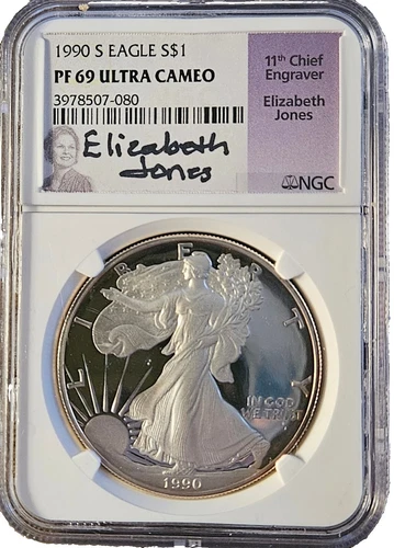 1990 S PF69 Silver Eagle NGC - Jones - Purple Label