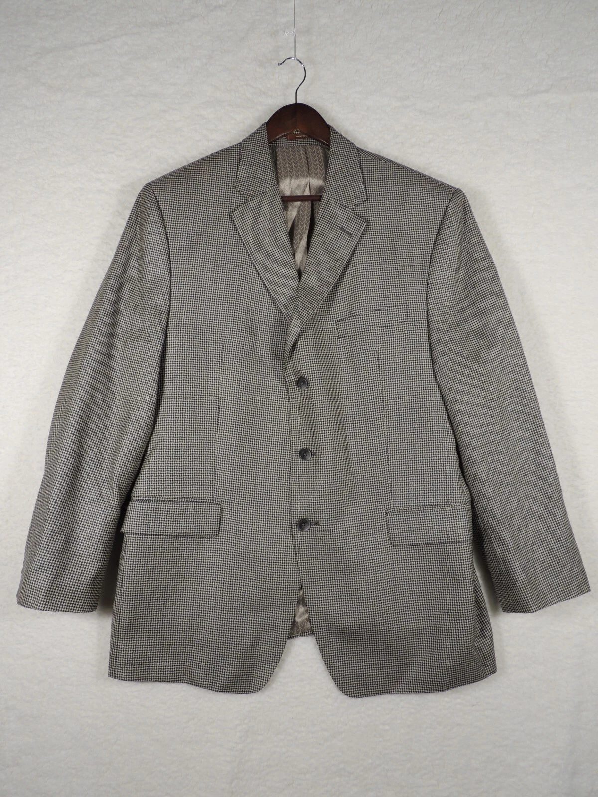 Cappotto sportivo Michael Kors uomo 44R spina di pesce 3 bottoni marrone nero tasche cucito