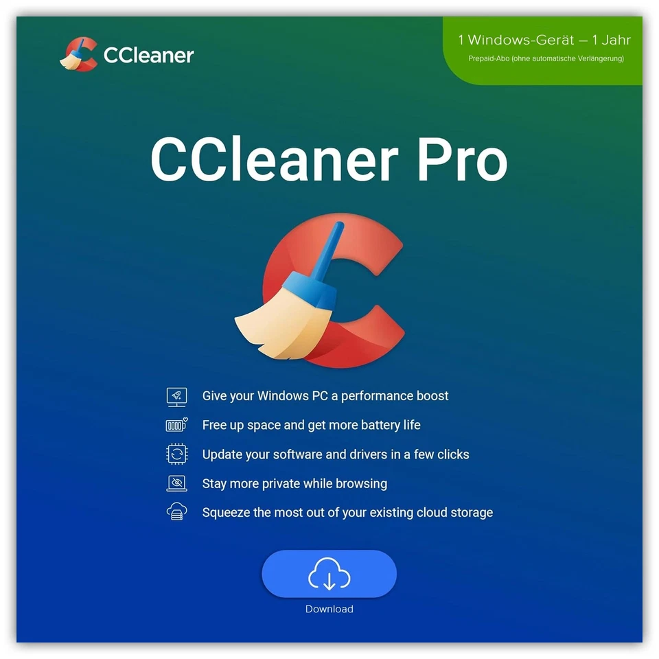 CCleaner Professional| 1 PC | 1 Jahr |ohne autom. Abo|Key schnell per eMail|ESD