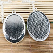 2pcs tibetan silver color oval plain style cabochon settings 39x29mm EF2081