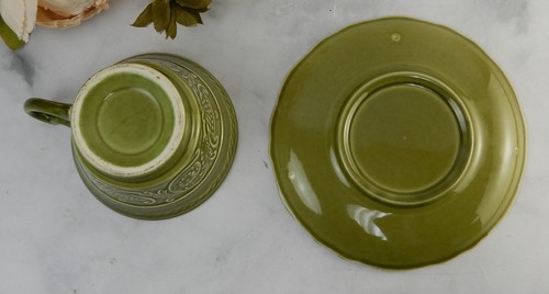 Vintage Canonsburg Pottery Regency Ironstone Green Set of Cup and Saucer - Picture 7 of 7