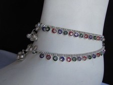 Women Chains Foot Silver Fashion Bling Dancing Fun Jewelry 2 Rows Charm Anklet