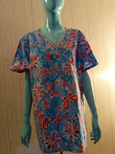 JUST BE Flower 2-Pocket XL Hospital Scrub Top Medical Uniform Nurse Veterinarian