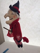 Kitchen Witch Halloween Witch Doll on a Broomstick with Black Hat - new