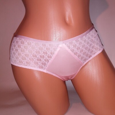 Victoria Secret Panty Cheeky Light Pink Icon Logo Sheer Lace New