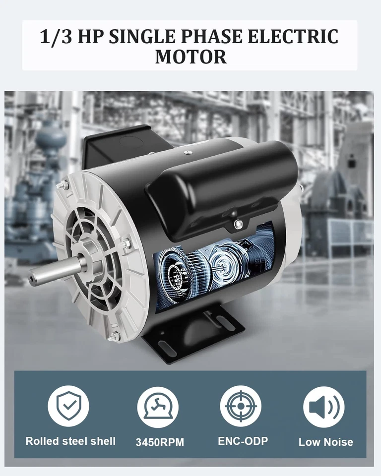 1/3HP Air Compressor Motor Single Phase 3450 RPM 56 Frame 5/8" Shaft Diameter - Image 3 of 4