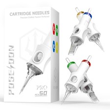 POSEIDON Professional Tattoo Cartridges Needles 50-Pack, Assorted Sizes Round Li