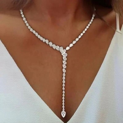 36Ctw Lab Created Pear Cut Diamond 14k White Gold Plated Wedding Tennis Necklace