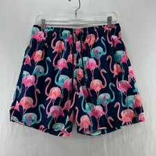 George 6" Flamingo Swim Trunks Mens M Drawstring Quick Dry Mesh Lined Blue Pink