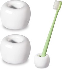 2 Pack, White, Space Saver, Travel-Friendly Mini Ceramics Toothbrush Holders for