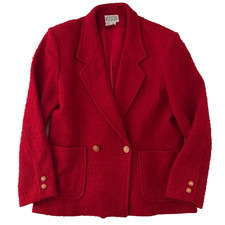 Red Wool Blazer Jacket Size 10 Double Breasted Classic Preppy Vintage Style