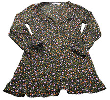 Zara Womens Dress Sz S Black Colorful Floral V-Neck Long Sleeve