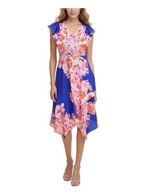KENSIE Womens  Flutter Sleeve Midi Party Fit + Flare Dress