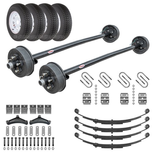 Tandem 3,500 lb Electric Brake Trailer Axle Kit w/ Wheels & Tires – 7K – 84/70