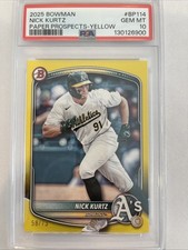 2025 Bowman Nick Kurtz Paper Prospects Yellow 58/75 Gem Mint PSA-10