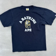 A Bathing Ape 1st Camo College Tee Shirt Black And Camo BAPE Size Large