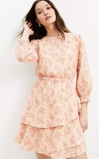 NWT LOFT Womens Meadow Tiered Floral Sunrise peach Mini Dress Long Sleeve Sz M